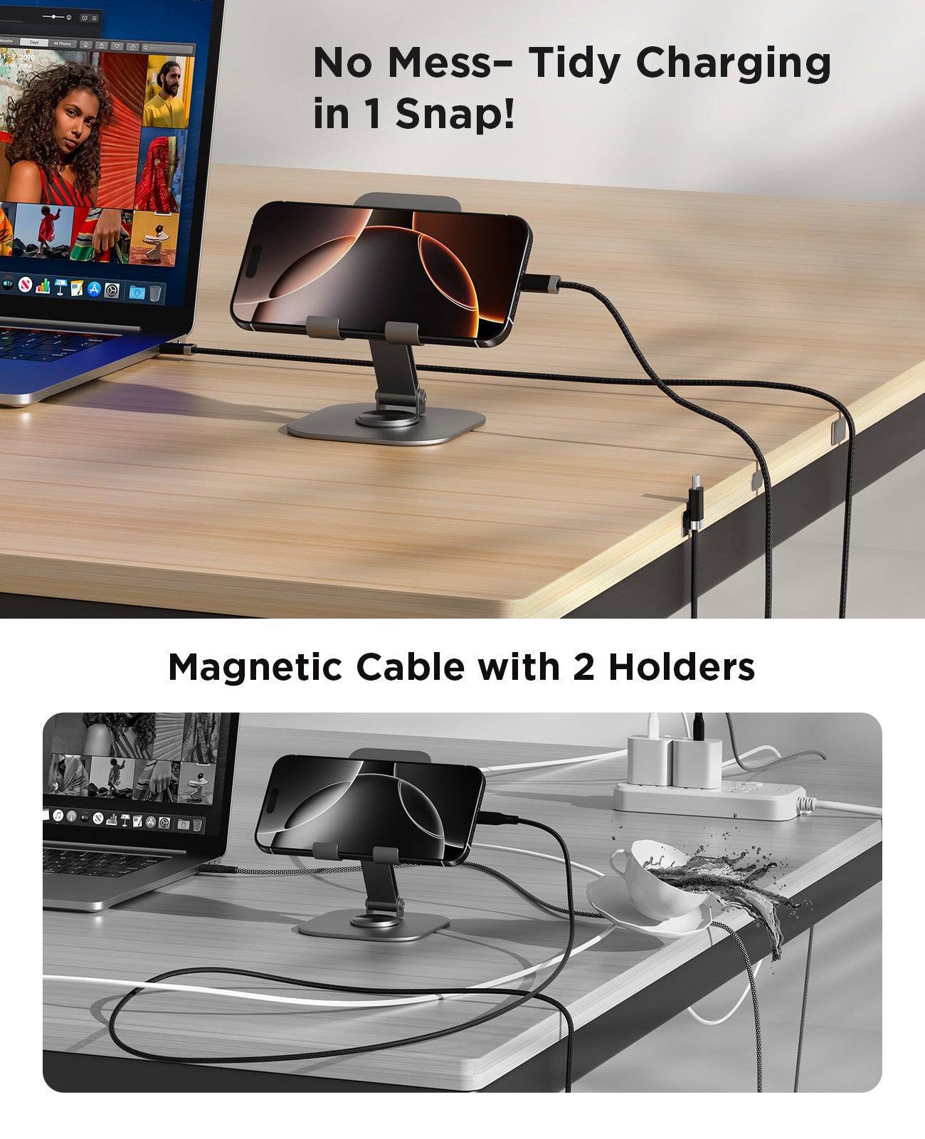 Magtame USB-C Ladekabel Mit Magnet-Halter - 1,5 M, Geflochten, Schnellladung, Kabelmanagement