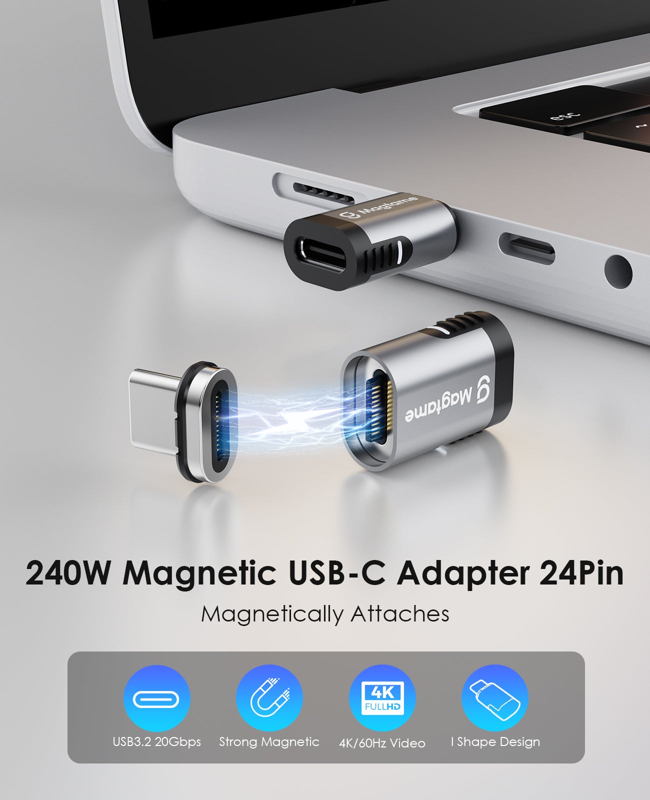 Magtame 100W PD USB C 磁気アダプタ、20 Gbps データ転送